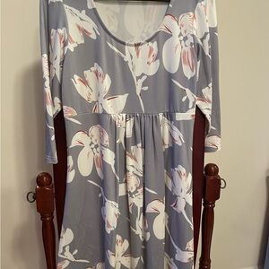 Gray Pink Casual 3/4 Sleeve Scoop Neck Sundress